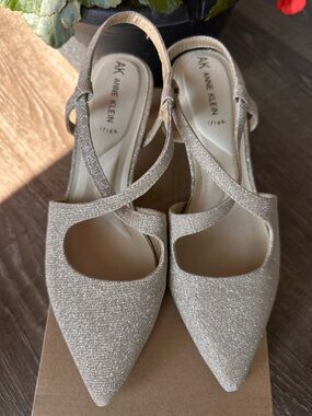 Anne Klein Glitter Pointed-Toe Slingback Pumps - Champagne Gold